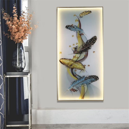 Modern Wall Lamps Feather Figure LED Sconces Rectangle Mural Light Creative Home for Aisle (C H60cm 1pcs)