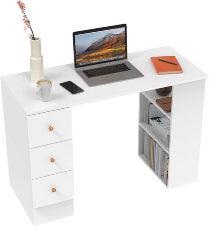 Advwin L-Shaped Computer Desk with Storage Shelf Wooden Workstation Writing Table Modern Office Desks for Study Work from Home, White