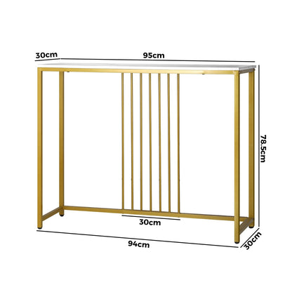 Oikiture Hallway Table Console Table with Marble Tabletop and Steel Frame 95cm