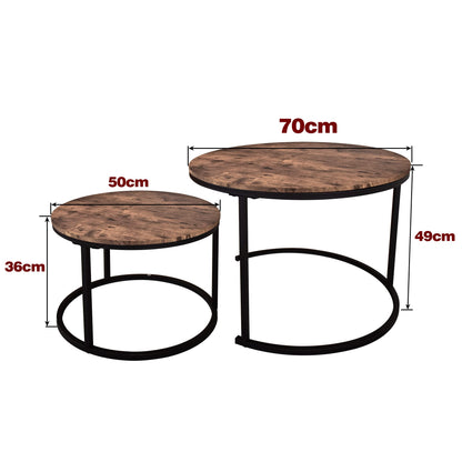 VERFARM Round Nesting Coffee Table Modern Furniture Nesting Side Set of 2 Stacking Side Tea Table End Table for Living Room Balcony Office with Sturdy Metal Frame, Easy Assembly