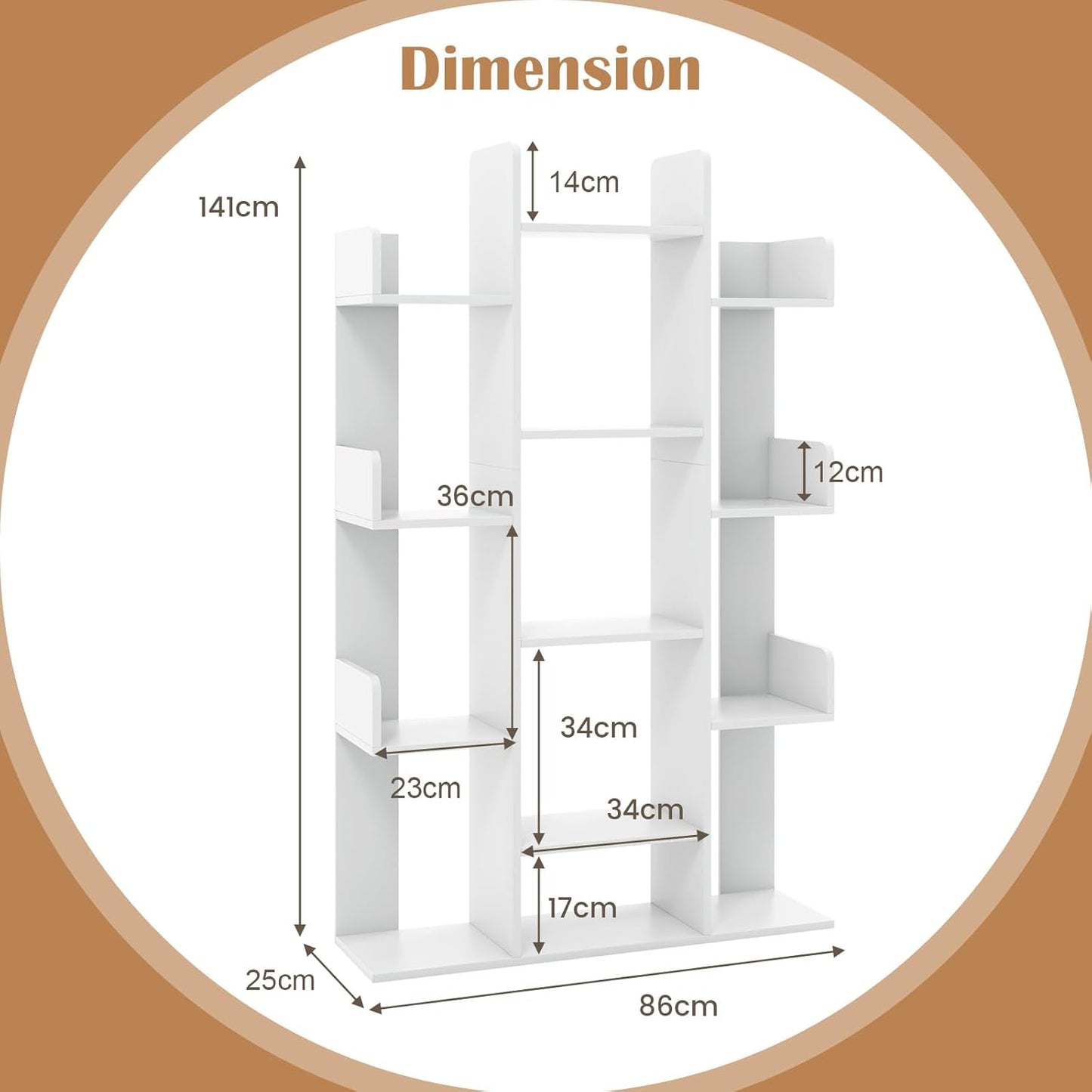 Giantex Tree Bookshelf, 141 cm Tall Bookcase with 13 Open Shelves, Corner Books Storage Organizer, Freestanding Decorative Display Cube Shelf for Living Room, Study or Office