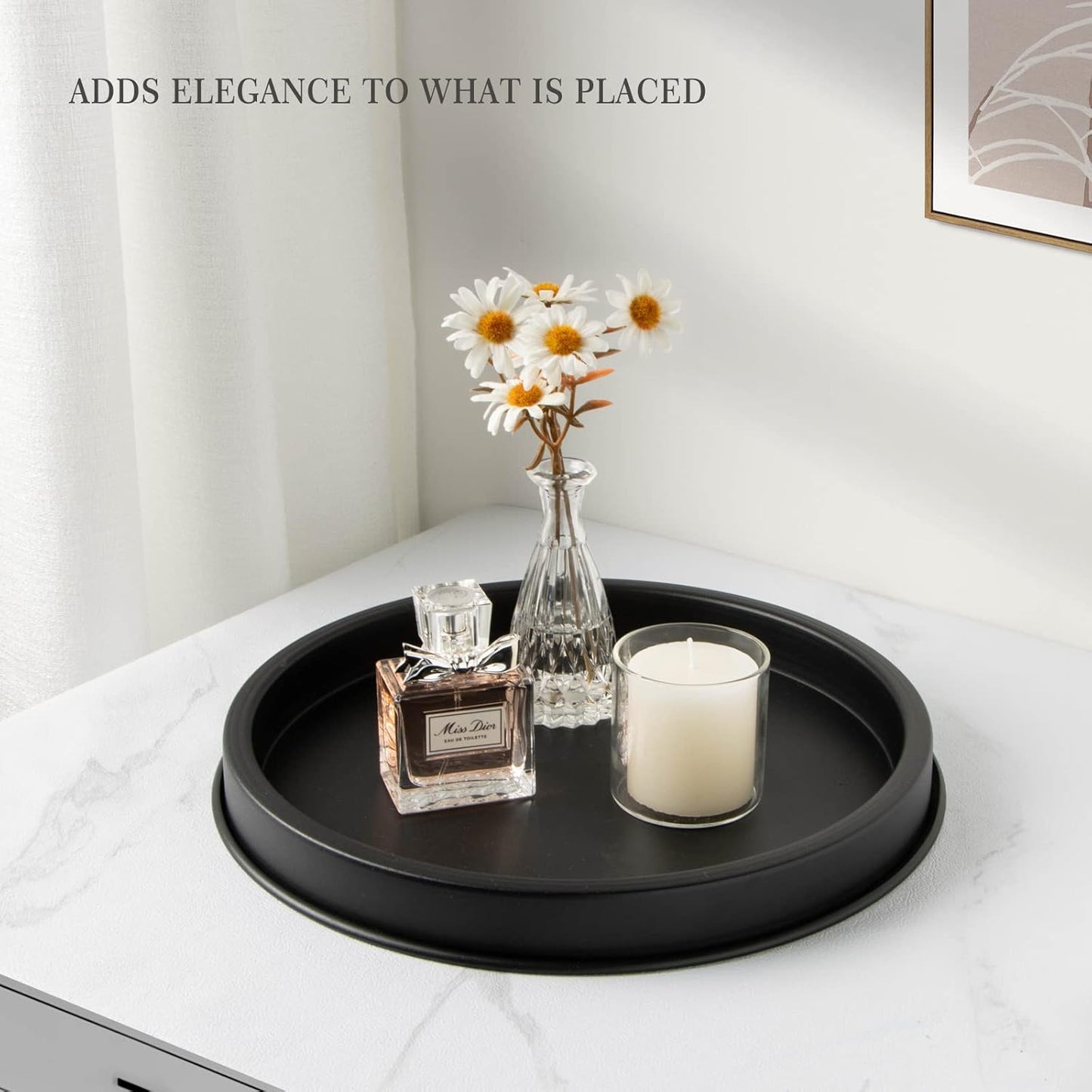 ANBOXIT Decorative Tray, Black Round Trays for Decor, Coffee Table Tray, Candle, Perfume, Bathroom Tray, Vanity Tray, 30 cm