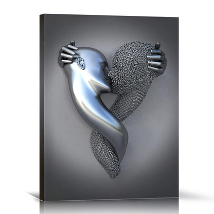 HONEYBABY Bedroom Wall Decor,Framed Romantic Couple Living Room Canvas wall art,Love Heart 3D Metal Sculpture Effect