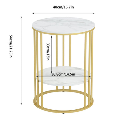 Marble Top Side Table Black: Small Circle End Tables 40 x 54cm Sintered Stone Bedside with Metal Black Legs Modern White Nightstand 2 Tier Round Sofa Side Table for Bedroom Living Room Furniture