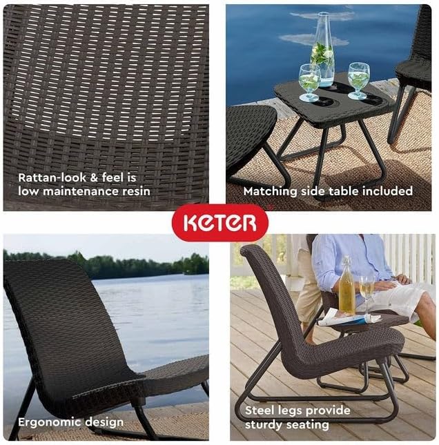 Keter Rio 2 Seater Rattan Outdoor Patio Garden Furniture Set, Graphite