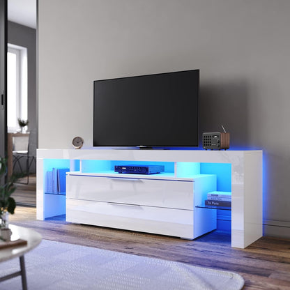 ELEGANT TV Cabinet Furniture with LED Lighting, 200cm High Gloss Black Entertainment Unit