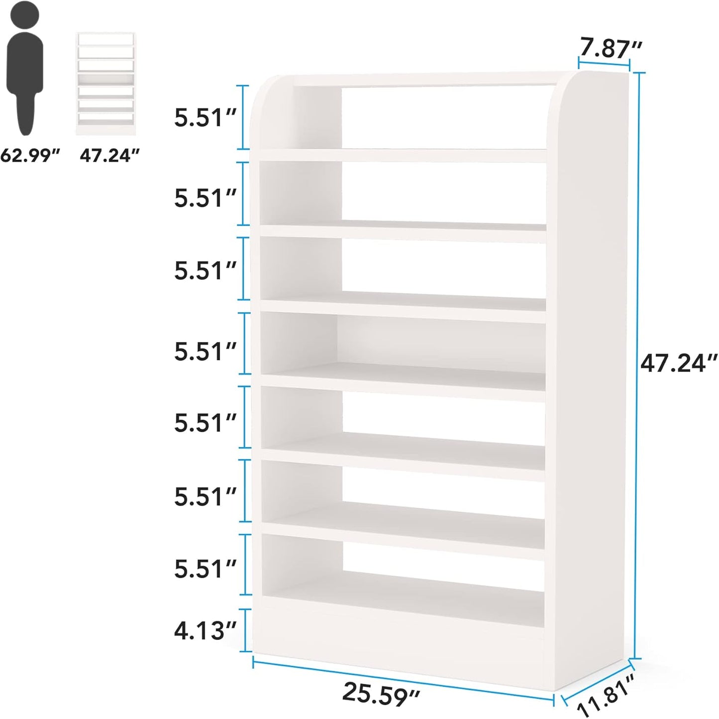 Tribesigns Shoe Cabinet for Entryway, 8-Tier Wooden Shoe Storage Cabinet, 120 cm Freestanding Shoes Storage Organizer, Wooden Shoe Rack Cabinet with Open Storage, Hallway, Living Room, White