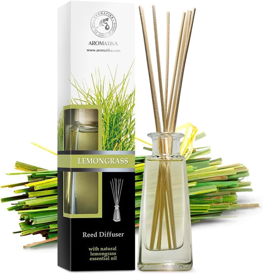 Reed Diffuser Lemongrass 100ml with Rattan Sticks - Room Diffuser - Home Fragrance - Aromatherapy Air Freshener - Scented Diffuser