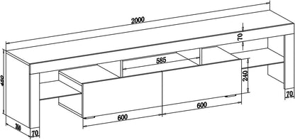 ELEGANT TV Cabinet Furniture with LED Lighting, 200cm High Gloss Black Entertainment Unit