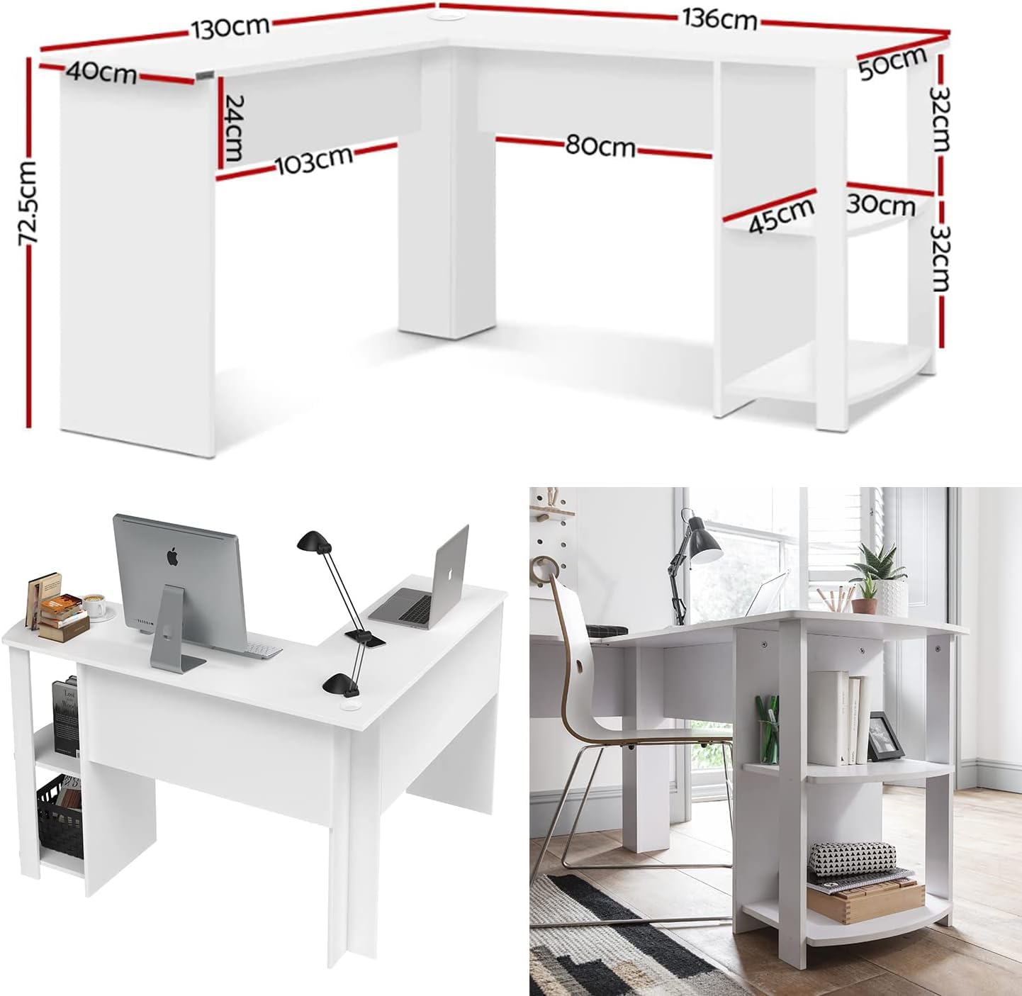 Advwin L-Shaped Computer Desk with Storage Shelf Wooden Workstation Writing Table Modern Office Desks for Study Work from Home, White