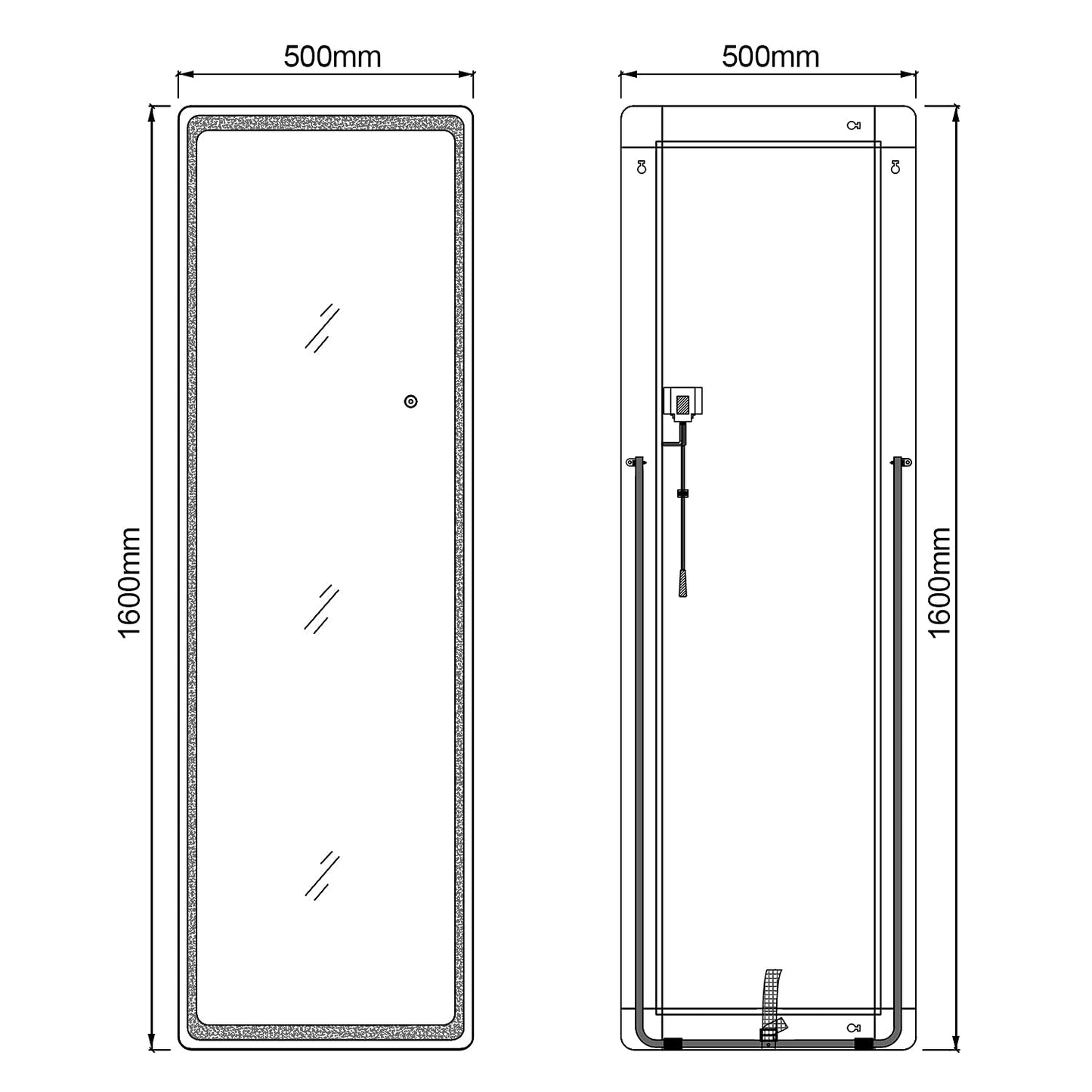 ELEGANT LED Floor Mirror, Wall Mounted Hanging Mirror with Lights, LED Lighted Full Body Dressing Mirror, Large Vanity Mirror for Bedroom 160 x 50 cm