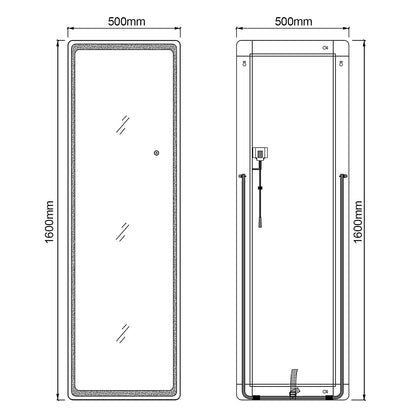 ELEGANT LED Floor Mirror, Wall Mounted Hanging Mirror with Lights, LED Lighted Full Body Dressing Mirror, Large Vanity Mirror for Bedroom 160 x 50 cm