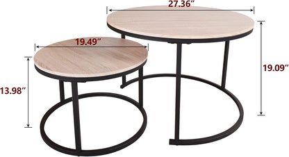 VERFARM Round Nesting Coffee Table Modern Furniture Nesting Side Set of 2 Stacking Side Tea Table End Table for Living Room Balcony Office with Sturdy Metal Frame, Easy Assembly