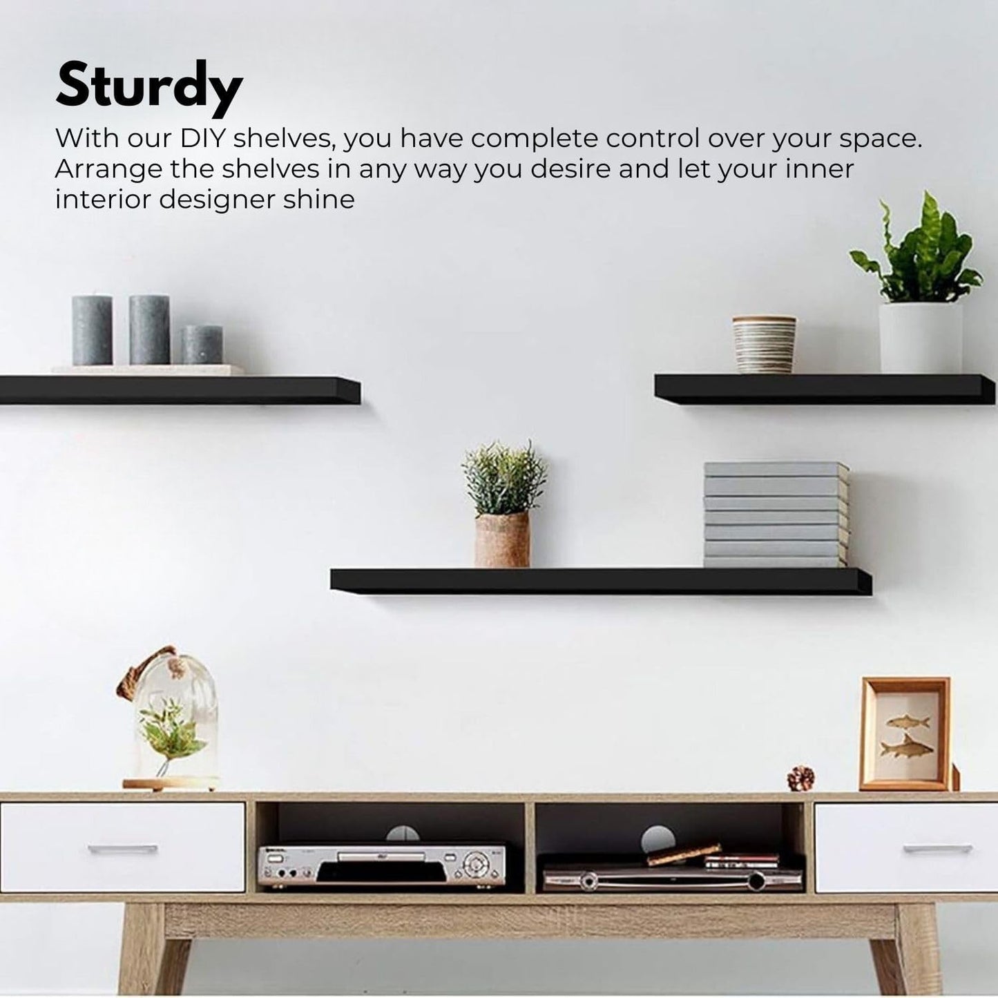 Ekkio Floating Shelf Set of 3, MDF, Space-Saving Design, Easy Installation, Perfect for Books, Photos, and CDs, Wall Mounted Shelf