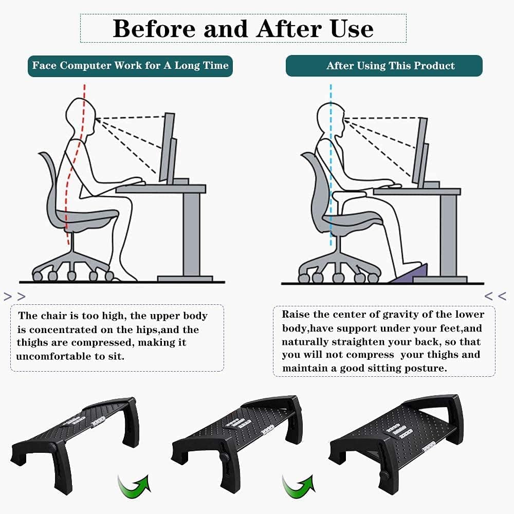 NOAEOU Office Foot Rest for Under Desk - Adjustable Foot Rest with Massage Texture and Roller, Ergonomic Foot Rest with 6 Height Position, for Home, Office, School, Black