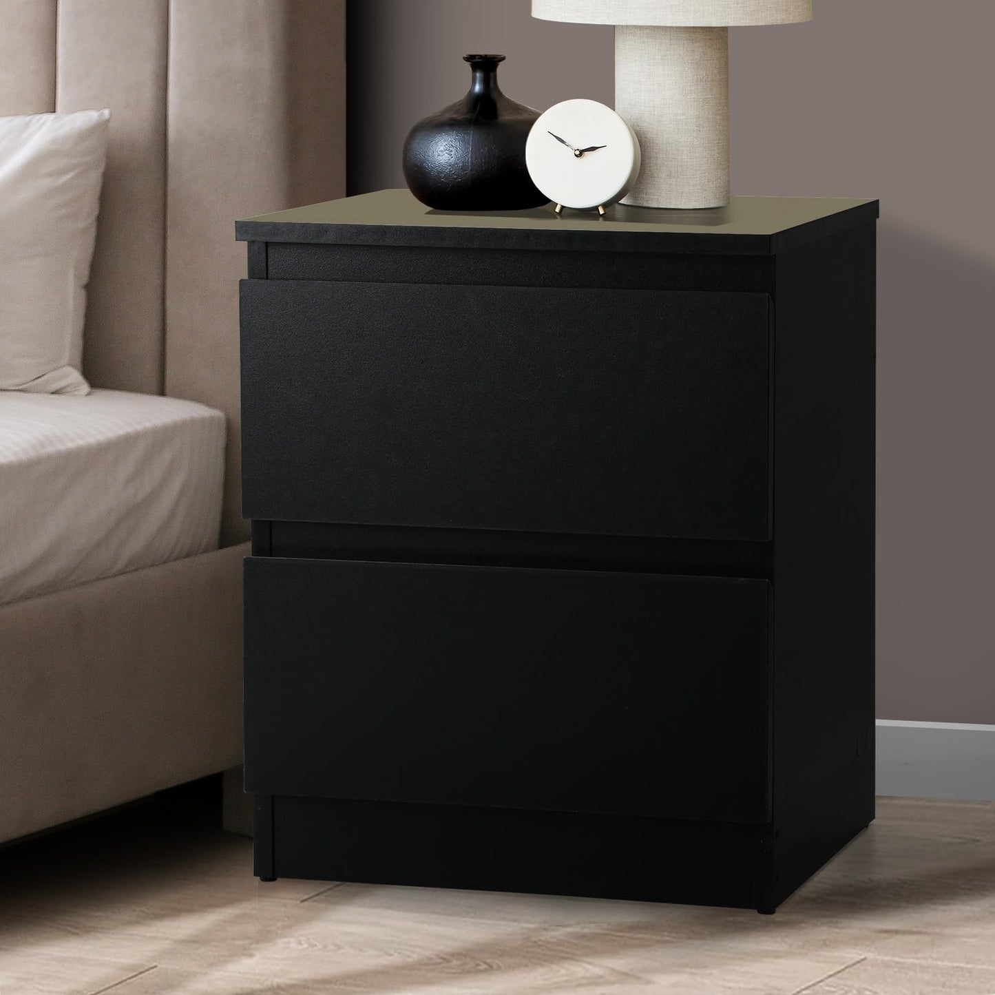 Oikiture Bed Side Table with 2 Drawers White Bedside Table Side End Table