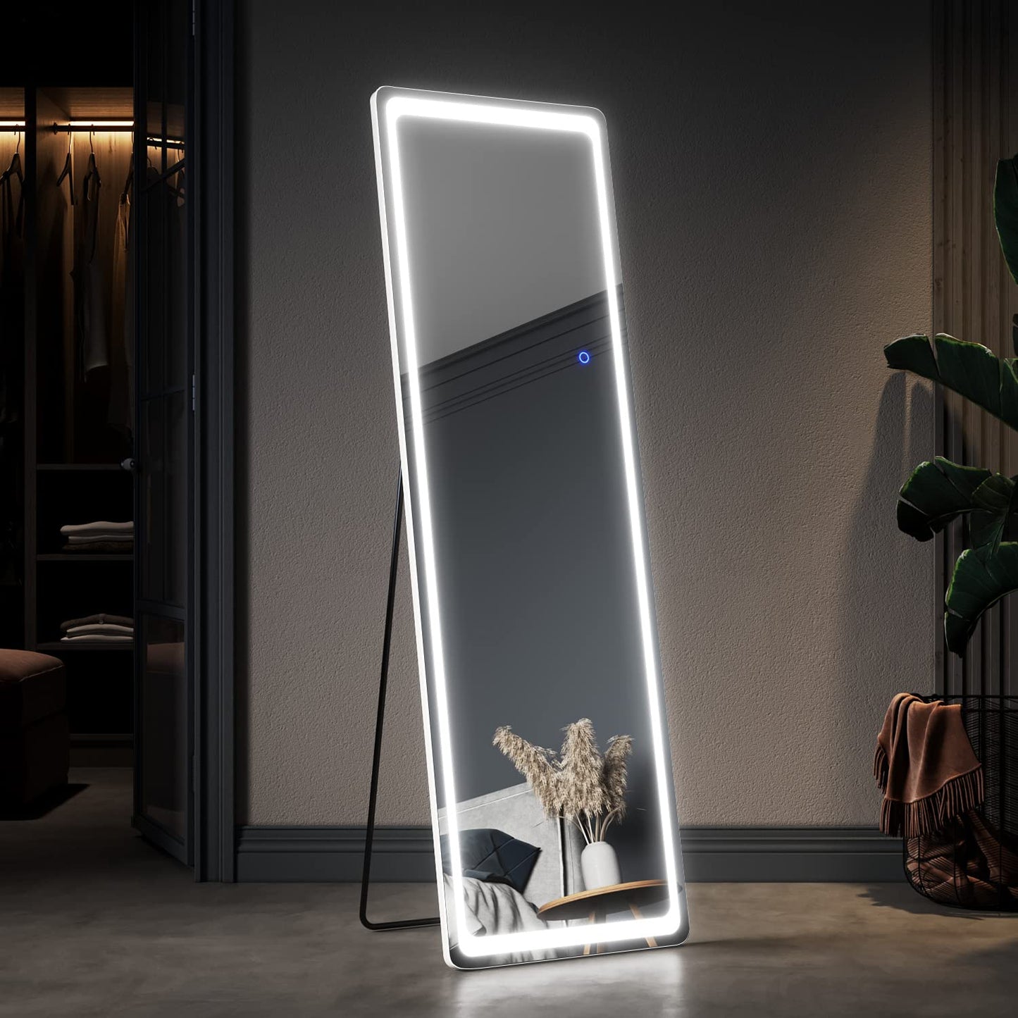 ELEGANT LED Floor Mirror, Wall Mounted Hanging Mirror with Lights, LED Lighted Full Body Dressing Mirror, Large Vanity Mirror for Bedroom 160 x 50 cm