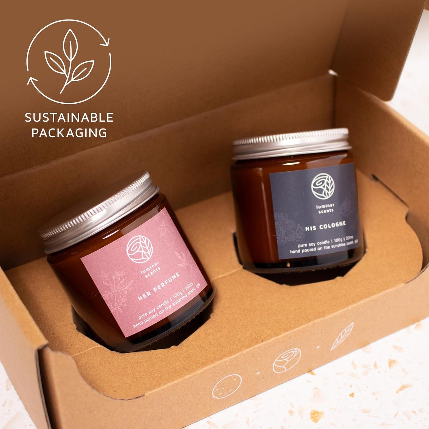 Natural Soy Candle Made in Australia - Scented Soy Candle in Gift Box - Elegant Amber Jar Candles 100g 2 Pack - Aromatherapy Candles for Home, Spa (Christmas)