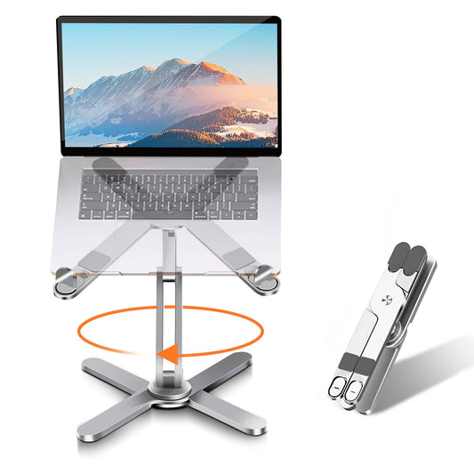 Moallia Laptop Stand with 360 Rotating Base, Computer Notebook Laptop Riser Metal Holder for Desk Collaborative Work, Fully Foldable for Easy Storage, Fits All MacBook, Laptops up to 16 inches