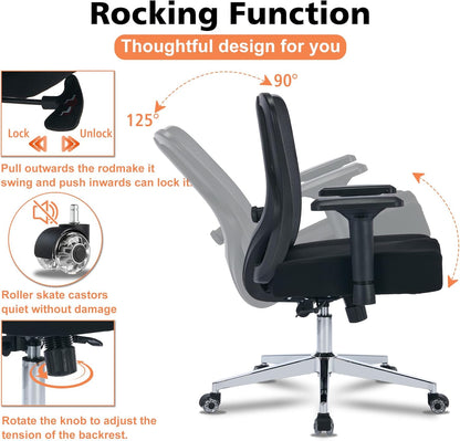 Big and Tall Office Chair 450lbs Ergonomic Mesh Office Desk Chair with 4d Armrests Adjustable Lumbar Support Rocking Executive Computer Chair for Heavy People Upgraded Caster Wheels with Headrest