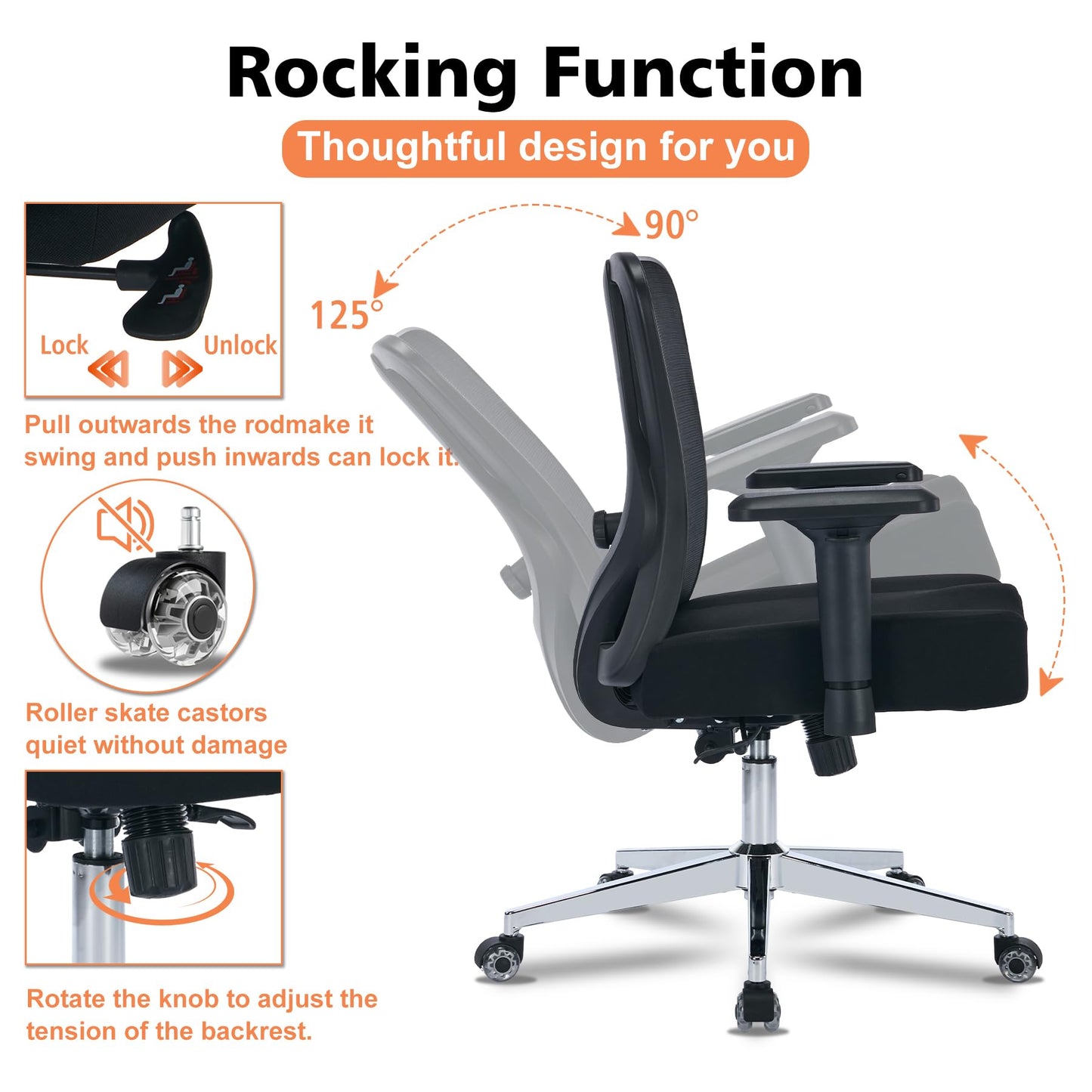 Big and Tall Office Chair 450lbs Ergonomic Mesh Office Desk Chair with 4d Armrests Adjustable Lumbar Support Rocking Executive Computer Chair for Heavy People Upgraded Caster Wheels with Headrest