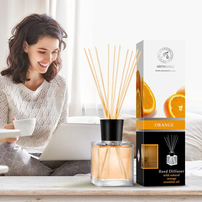 Orange Reed Diffuser Natural Essential Orange Oil 200ml - Fresh & Long Lasting Home Fragrance - 0% Alcohol - Gift Set with Bamboo Sticks - Best for Aromatherapy - Spa - Home - Kitchen - Bath - Office