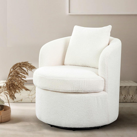 LEVEDE Round Swivel Chair for Living Room - Comfortable Round Sofa Chair Swivel with Boucle Fabric, Includes A Cozy Lumbar Pillow, Swivel Barrel Chair (70cm x 78cm x 72cm, Beige)