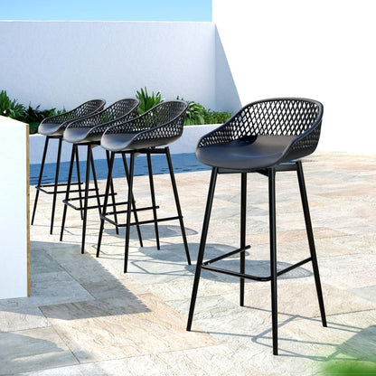 Gardeon Set of 4 Outdoor Bar Stools, Metal Frame Patio Chairs Bistro Dining Lounge Garden Pool Backyard Balcony Deck Furniture, Water-Resistant Backrest Stool with Footrest Black