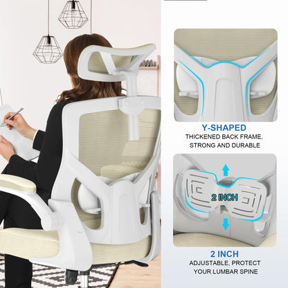 𝑯𝑶𝑴𝑬 𝑶𝑭𝑭𝑰𝑪𝑬 𝑪𝑯𝑨𝑰𝑹, Ergonomic Mesh Desk Chair, High Back Computer Chair- Adjustable Headrest with Flip-Up Arms, Lumbar Support, Swivel Executive Task Chair (Modern, White)