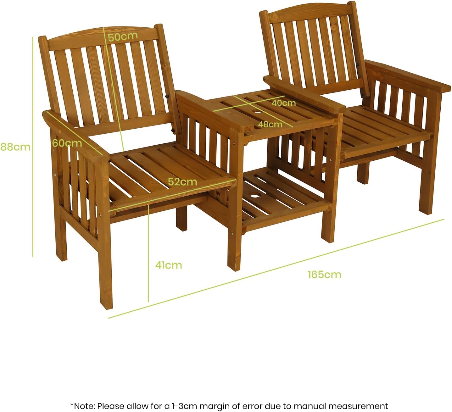 HortiKRAFT Wooden Outdoor Loveseats and Table Set - Fir Wood Twin Seats and Integrated Table Patio Conversation Set with 2-Seater Armchairs and Coffee Table Durable Garden Bench Furniture - White