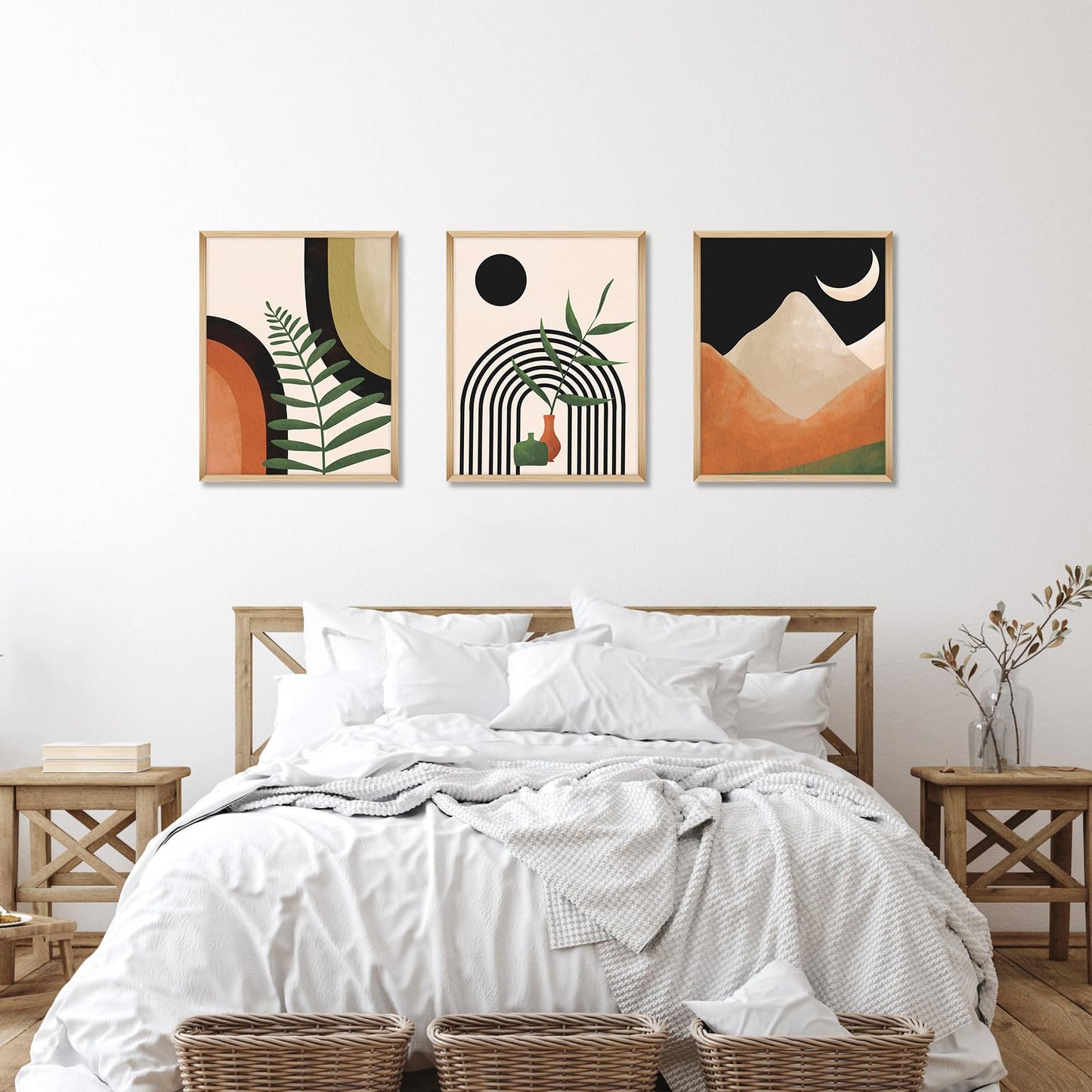 Gisipameis Boho Wall Art Set of 3 Mid Century Modern Wall Decor Framed Canvas Print 12"x16" Minimalist Wall Art Geometric Abstract Modern Neutral Boho Wall Art Decor for Living Room Bathroom