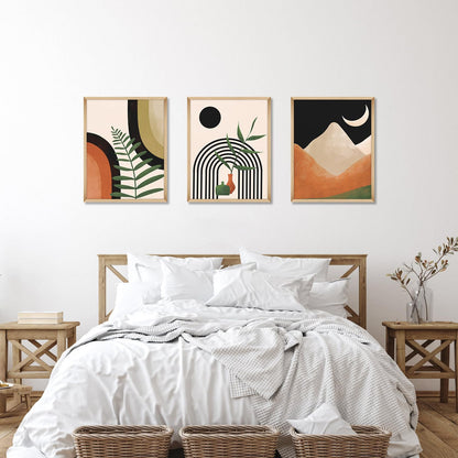 Gisipameis Boho Wall Art Set of 3 Mid Century Modern Wall Decor Framed Canvas Print 12"x16" Minimalist Wall Art Geometric Abstract Modern Neutral Boho Wall Art Decor for Living Room Bathroom