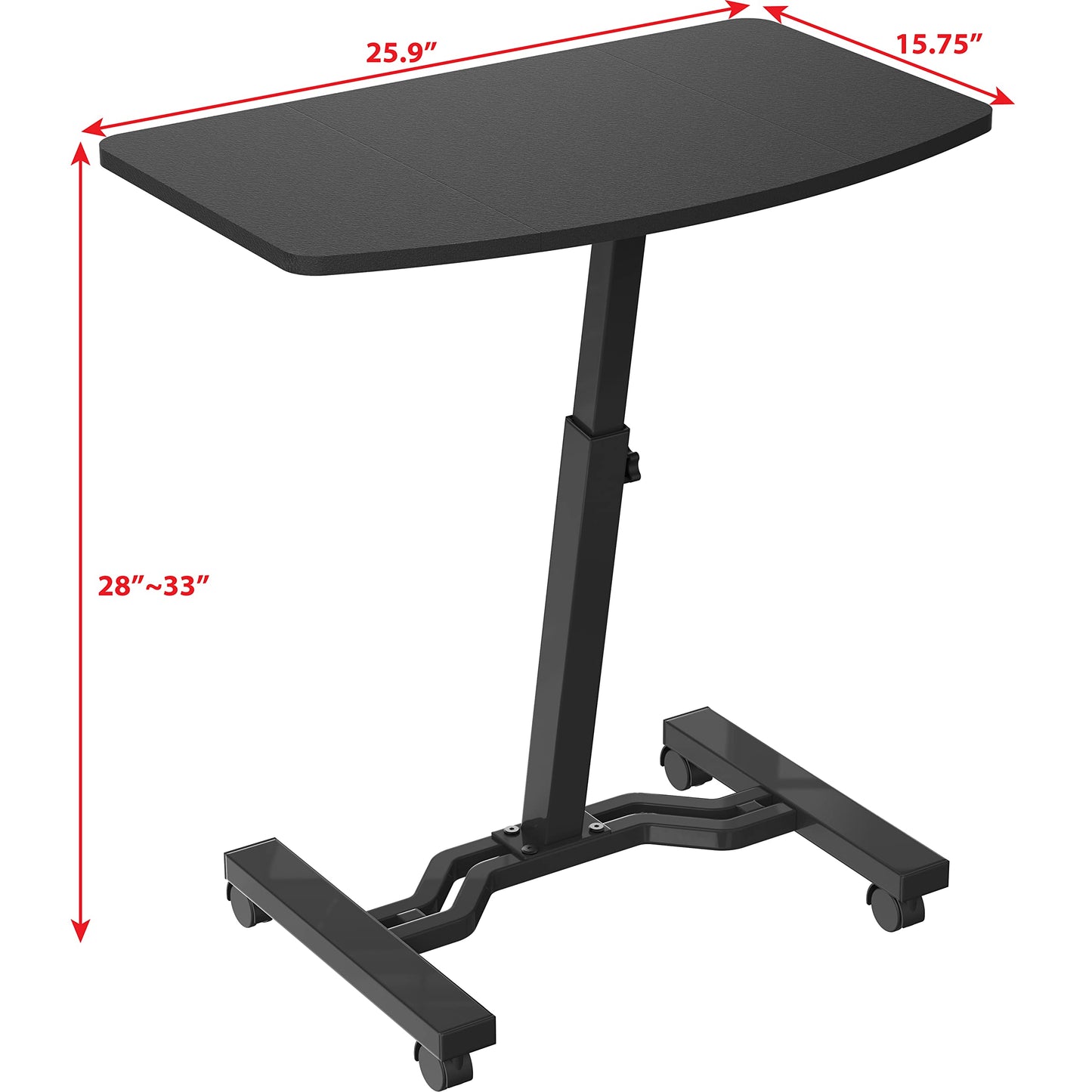 SHW Height Adjustable Laptop Stand Cart with Tilting Desktop and Side Shelf, Black