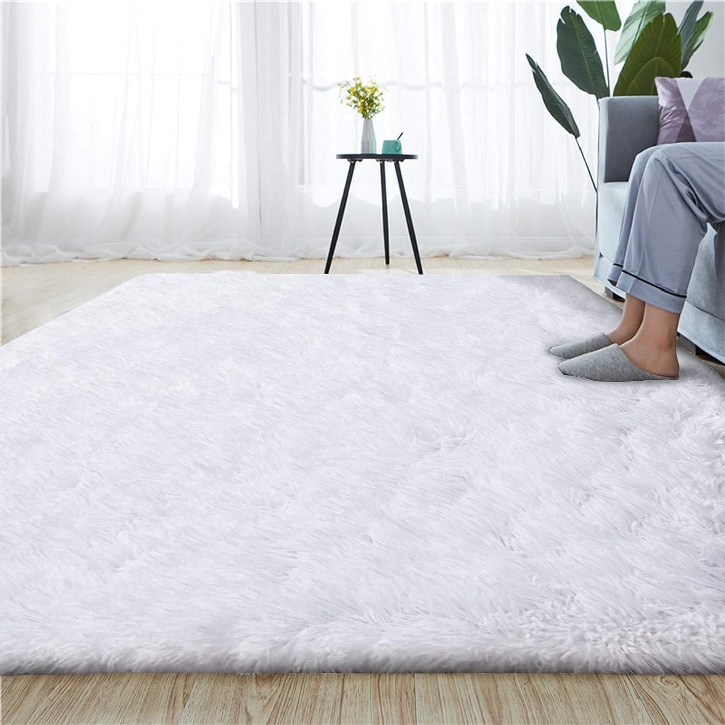 Rugs for Living Room Fluffy Area Rug Shaggy for Bedroom Soft Modern Luxury Fur Carpet for Kids Room Nursery Indoor Plush Furry Rug Comfy Home Decor Floor Mat (White, 80 * 150cm)