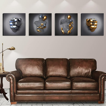 HONEYBABY Bedroom Wall Decor,Framed Romantic Couple Living Room Canvas wall art,Love Heart 3D Metal Sculpture Effect