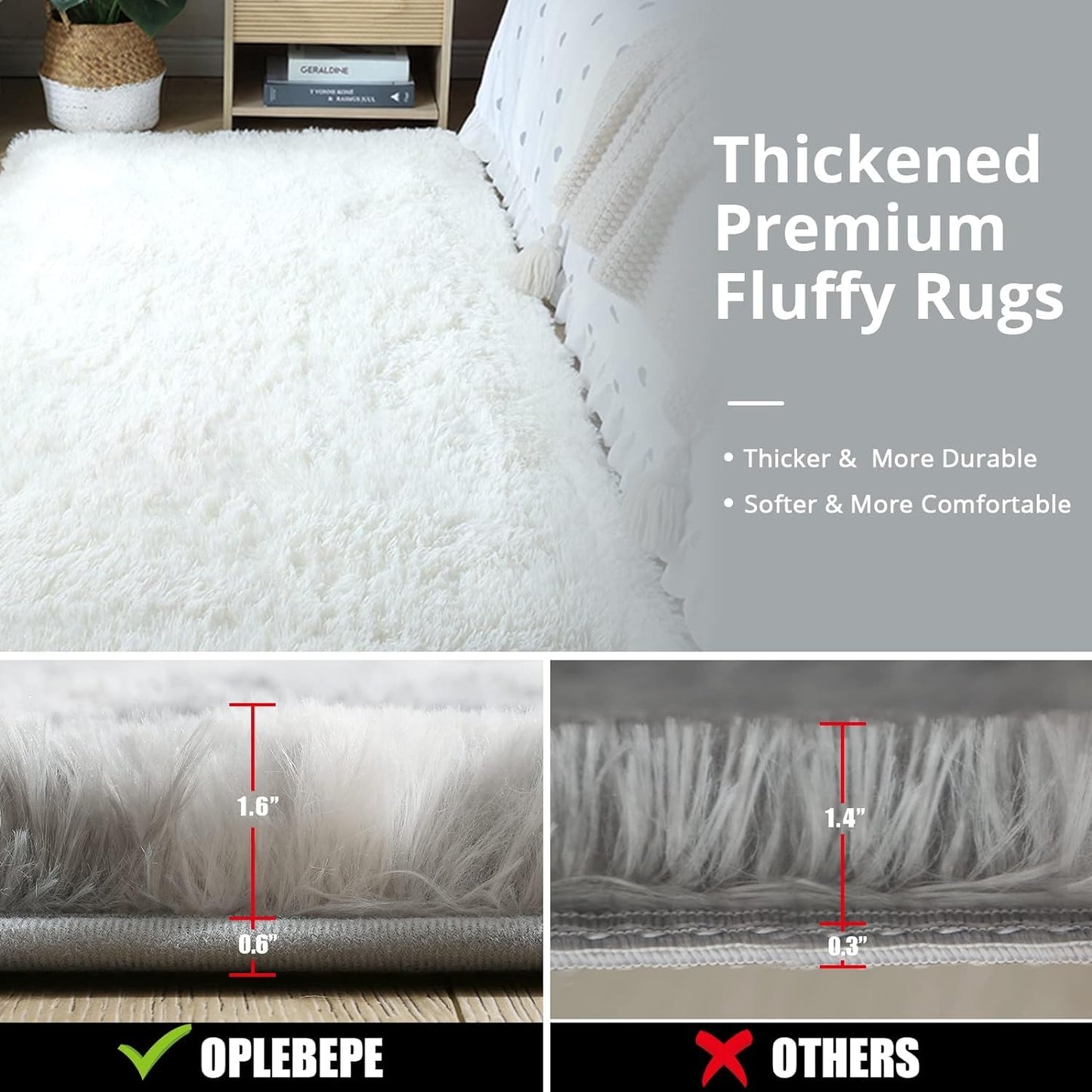 Rugs for Living Room Fluffy Area Rug Shaggy for Bedroom Soft Modern Luxury Fur Carpet for Kids Room Nursery Indoor Plush Furry Rug Comfy Home Decor Floor Mat (White, 80 * 150cm)