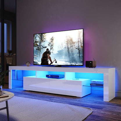 ELEGANT TV Cabinet Furniture with LED Lighting, 200cm High Gloss Black Entertainment Unit