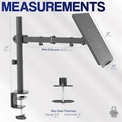 VIVO Single Laptop Notebook Desk Mount Stand, Fully Adjustable Extension with C-clamp, Fits up to 17 inch Laptops, Black, STAND-V001L