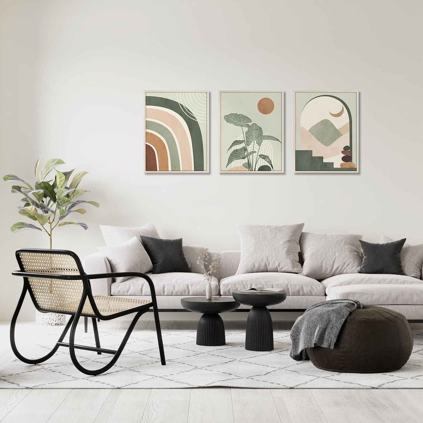 Gisipameis Boho Wall Art Set of 3 Mid Century Modern Wall Decor Framed Canvas Print 12"x16" Minimalist Wall Art Geometric Abstract Modern Neutral Boho Wall Art Decor for Living Room Bathroom