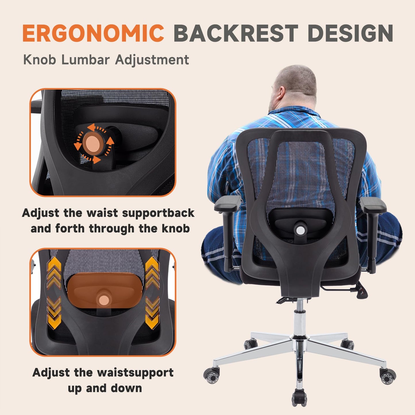 Big and Tall Office Chair 450lbs Ergonomic Mesh Office Desk Chair with 4d Armrests Adjustable Lumbar Support Rocking Executive Computer Chair for Heavy People Upgraded Caster Wheels with Headrest