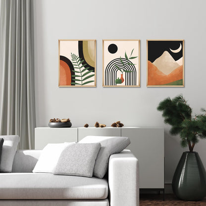 Gisipameis Boho Wall Art Set of 3 Mid Century Modern Wall Decor Framed Canvas Print 12"x16" Minimalist Wall Art Geometric Abstract Modern Neutral Boho Wall Art Decor for Living Room Bathroom