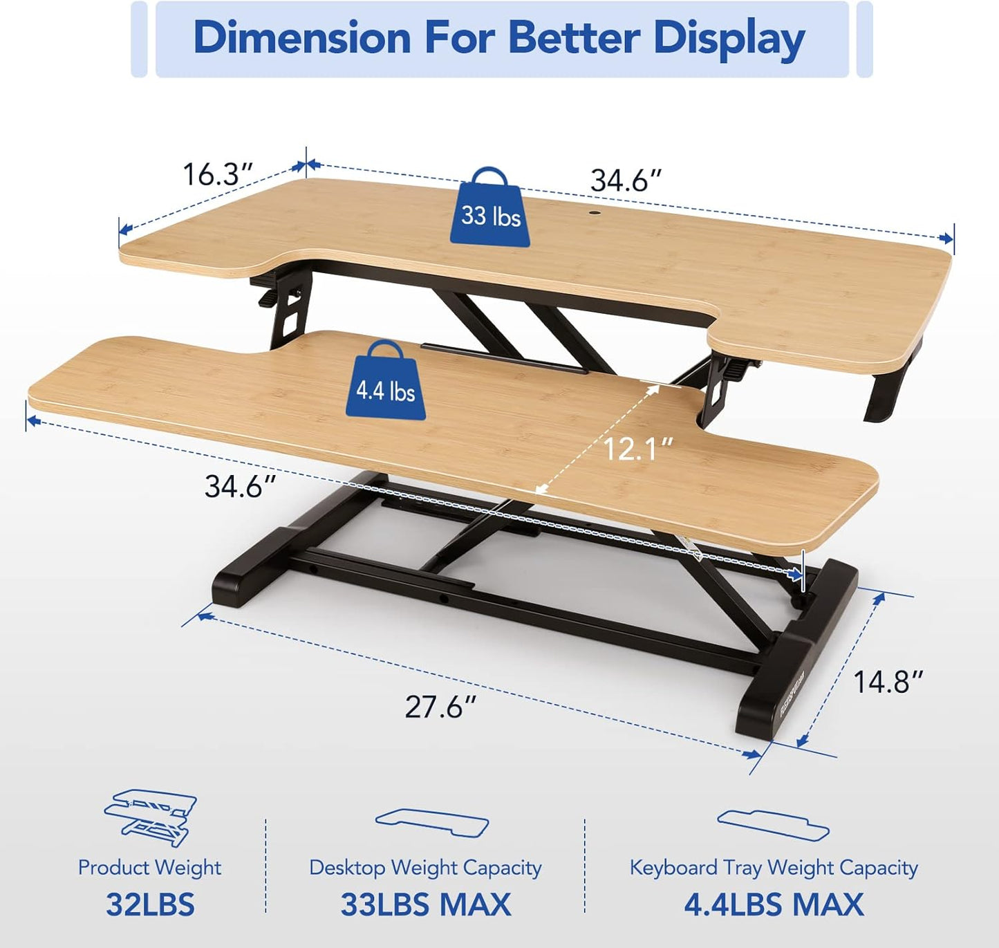 FLEXISPOT Standing Desk Converter - 89CM Height Adjustable Standing Desk Riser, Black Home Sit Stand Workstation Office Desk for Dual Monitors and Laptop（M7MB）