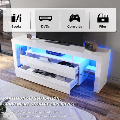 ELEGANT TV Cabinet Furniture with LED Lighting, 200cm High Gloss Black Entertainment Unit