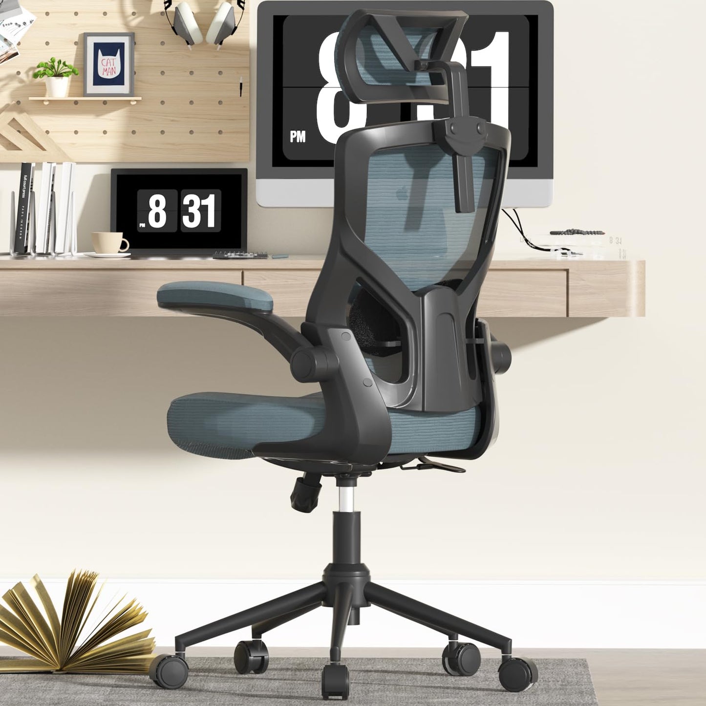 𝑯𝑶𝑴𝑬 𝑶𝑭𝑭𝑰𝑪𝑬 𝑪𝑯𝑨𝑰𝑹, Ergonomic Mesh Desk Chair, High Back Computer Chair- Adjustable Headrest with Flip-Up Arms, Lumbar Support, Swivel Executive Task Chair (Modern, White)