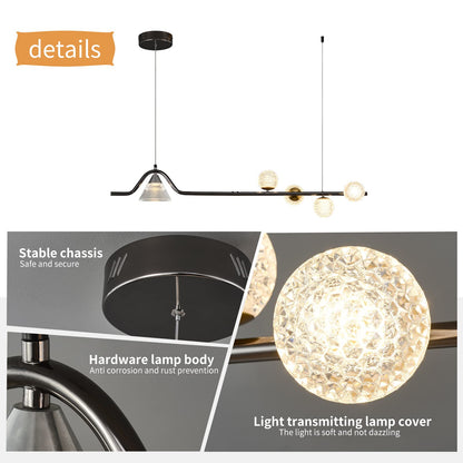 GEADI Modern Chandelier Ceiling Light, Dimmable LED Ceiling Pendant Lighting, 3-Light Indoor Dining Light Fixture for Kitchen Island Dining Room Living Room (62W, Black)