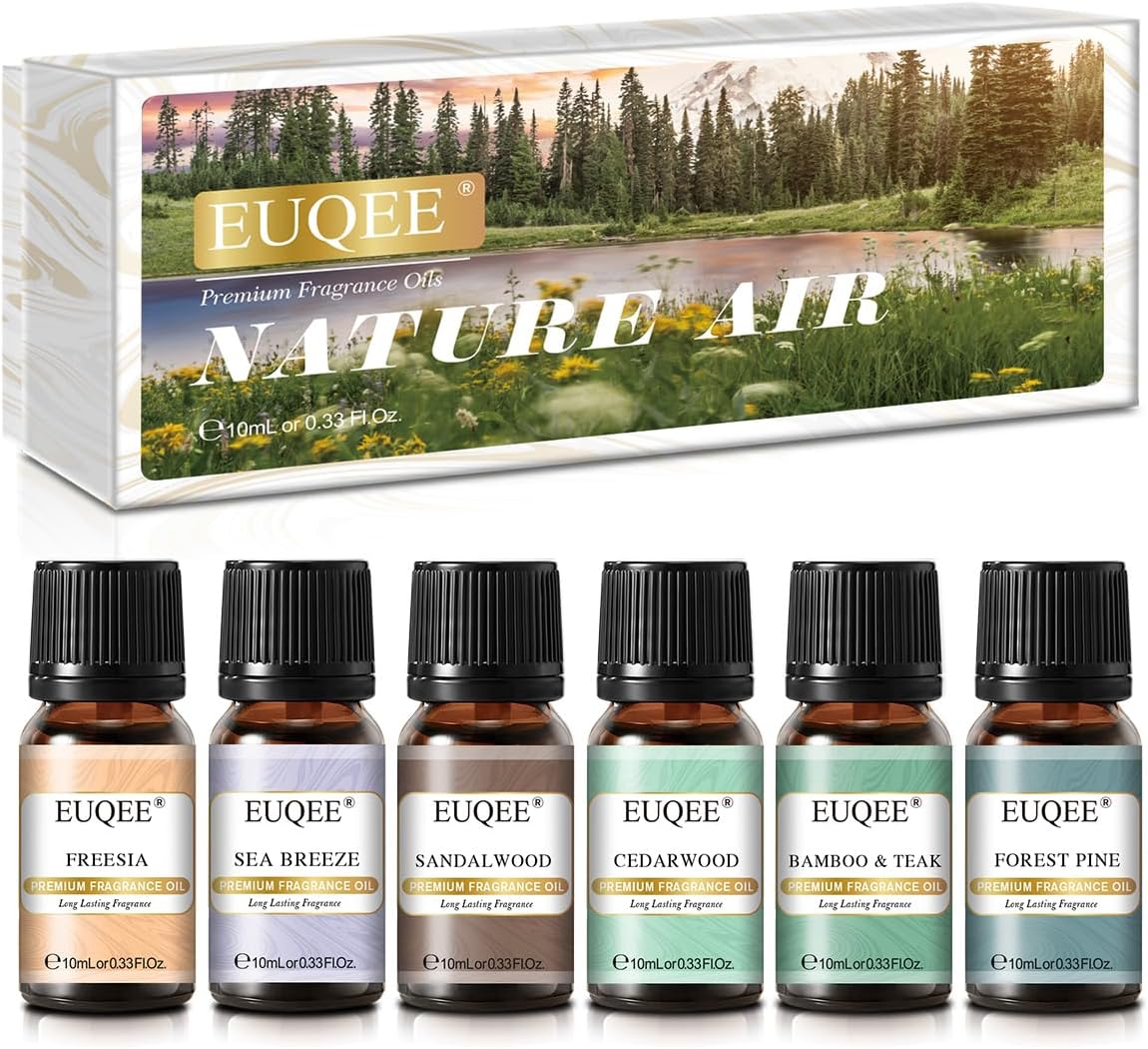 EUQEE Floral Essential Oils Set of 6 Pure Essential Oil Gift Set for Diffusers, Candle Making - Lavender, Rose, Ylang Ylang, Jasmine, Geranium, Chamomile Aromatherapy Oils - 10ml