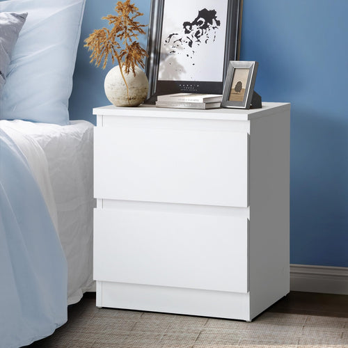 Oikiture Bed Side Table with 2 Drawers White Bedside Table Side End Table