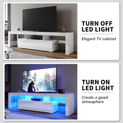 ELEGANT TV Cabinet Furniture with LED Lighting, 200cm High Gloss Black Entertainment Unit