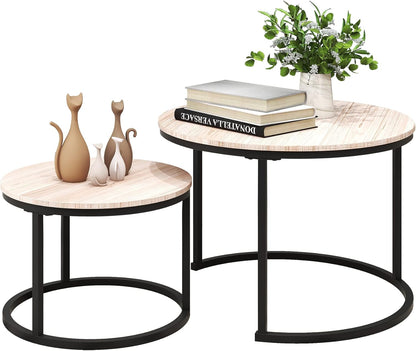 VERFARM Round Nesting Coffee Table Modern Furniture Nesting Side Set of 2 Stacking Side Tea Table End Table for Living Room Balcony Office with Sturdy Metal Frame, Easy Assembly