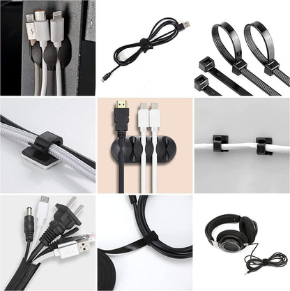 173 Pcs Cable Management Organizer Kit, Include 4 Cable Sleeve Split with 47 Self Adhesive Cable Clips Holder, 10 Cable Ties, 10 Adhesive Wall Cable Tie, 100 Fasten Cable Ties, 2 x Roll Cable Ties